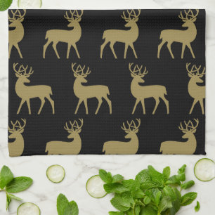 Mid Century Holiday Herten Patroon Zwart en Goud Theedoek