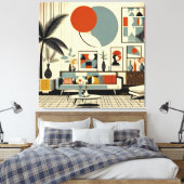 Mid Century Interior Design Eclipse Livingroom Canvas Afdruk (Insitu (Slaapkamer))