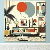 Mid Century Interior Design Eclipse Livingroom Canvas Afdruk (Insitu (Houten vloer))