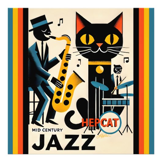 Mid Century Jazz Age HepCat Black Cat Foto Afdruk (Voorkant)