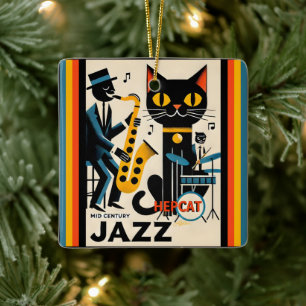 Mid Century Jazz Age HepCat Black Cat Keramisch Ornament