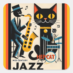 Mid Century Jazz Age HepCat Black Cat Vierkante Sticker
