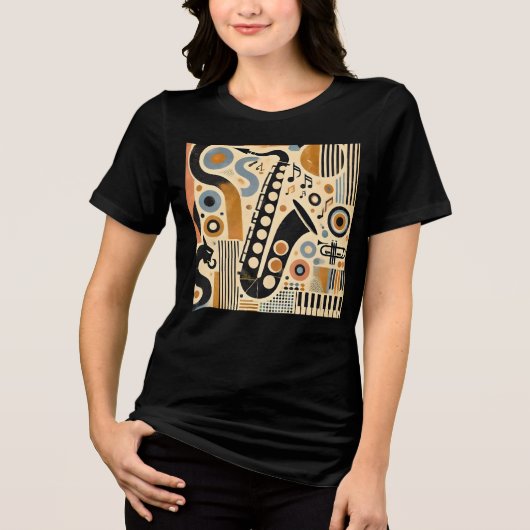 Mid Century Jazz Age Minimalist Art Saxofoon Tri-Blend Shirt (Voorkant)