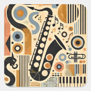 Mid Century Jazz Age Minimalist Art Saxofoon Vierkante Sticker