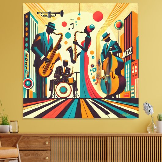 Mid Century Jazz Age Quartet Canvas Afdruk (Insitu (Woonkamer))
