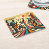 Mid Century Jazz Age Quartet Vierkante Kartonnen Onderzetter (Schuin)