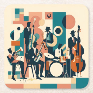 Mid Century Jazz Age Sextet Vierkante Kartonnen Onderzetter