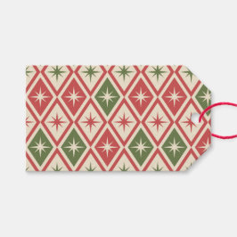 Mid Century Kerstmis Atoomsterren op ruiten Cadeaulabel