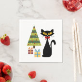 Mid Century Kerstmis kat Papier servet (Insitu)