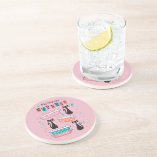 Mid-Century Madness Roze Starburst Pyrex Katten Zandsteen Onderzetter