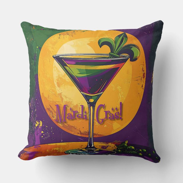 Mid Century Mardi Gras Sunset Fleur De Lis Martini Kussen (Voorkant)