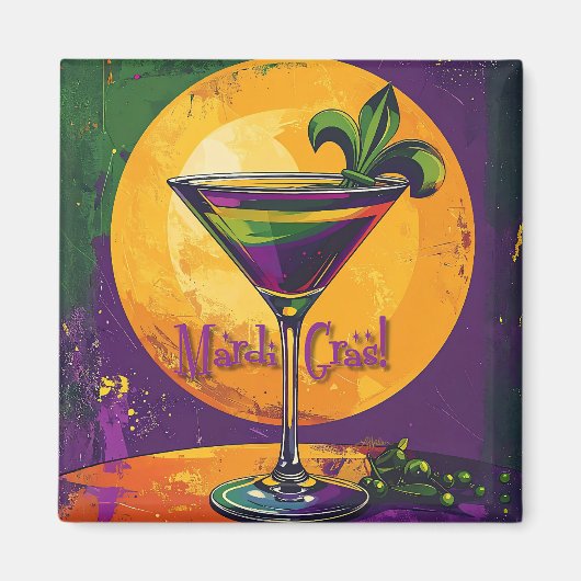 Mid Century Mardi Gras Sunset Fleur De Lis Martini Magneet (Voorkant)