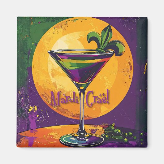 Mid Century Mardi Gras Sunset Fleur De Lis Martini Magneet (Voorkant)
