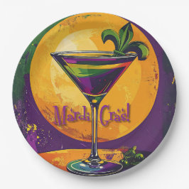 Mid Century Mardi Gras Sunset Fleur De Lis Martini Papieren Bordje