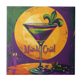 Mid Century Mardi Gras Sunset Fleur De Lis Martini Tegeltje