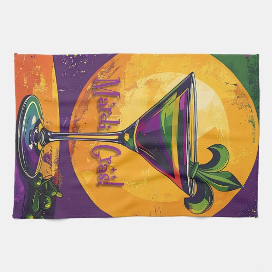 Mid Century Mardi Gras Sunset Fleur De Lis Martini Theedoek (Horizontaal)