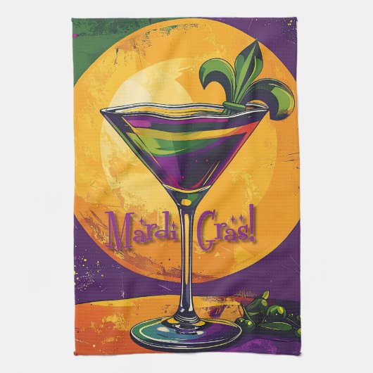 Mid Century Mardi Gras Sunset Fleur De Lis Martini Theedoek (Verticaal)