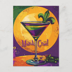 Mid Century Mardi Gras Zonsondergang Fleur De Lis Briefkaart