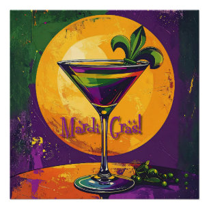 Mid Century Mardi Gras Zonsondergang Fleur De Lis  Perfect Poster