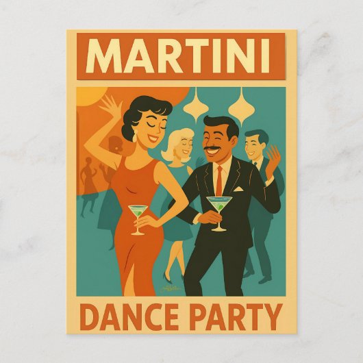Mid Century Martini Dance Party Briefkaart (Voorkant)