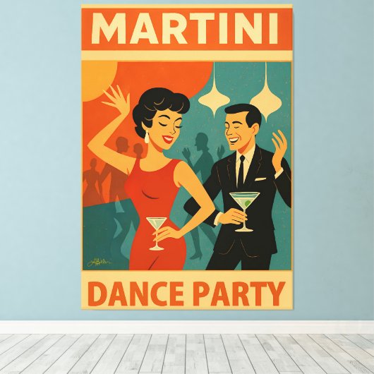 Mid Century Martini Dance Party Canvas Afdruk (Insitu (Houten vloer))