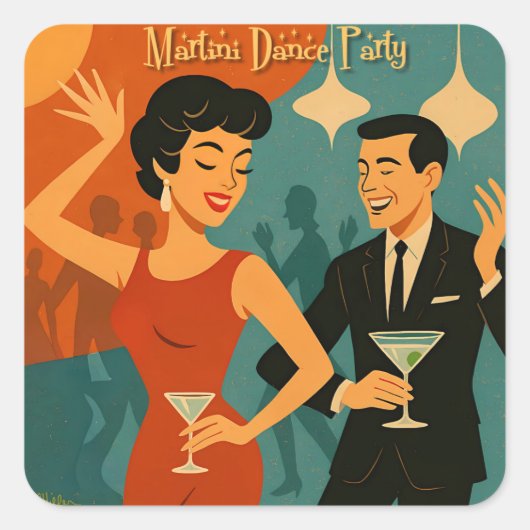 Mid Century Martini Dance Party Vierkante Sticker (Voorkant)
