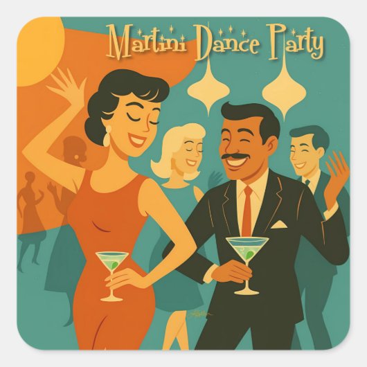 Mid Century Martini Dance Party Vierkante Sticker (Voorkant)