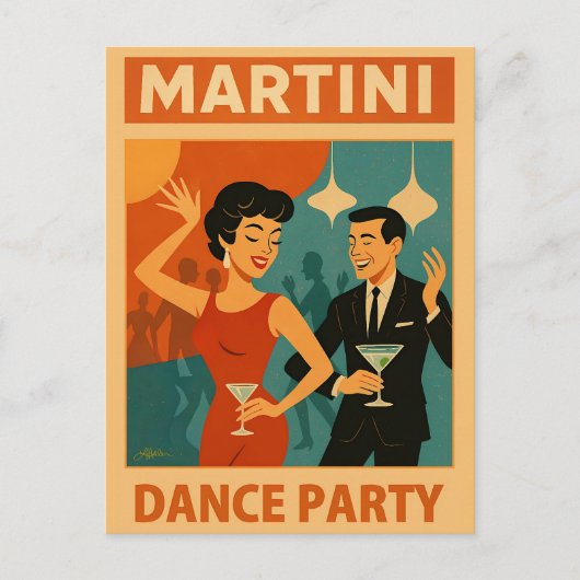 Mid Century Martini Dansfeest Briefkaart (Voorkant)