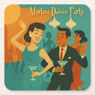 Mid Century Martini Dansfeest Vierkante Kartonnen Onderzetter