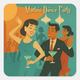 Mid Century Martini Dansfeest Vierkante Sticker