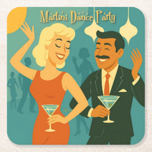 Mid Century Martini Feestje Vierkante Kartonnen Onderzetter
