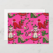 Mid-century MCM foliday poodles on Pink Briefkaart (Voorkant / Achterkant)