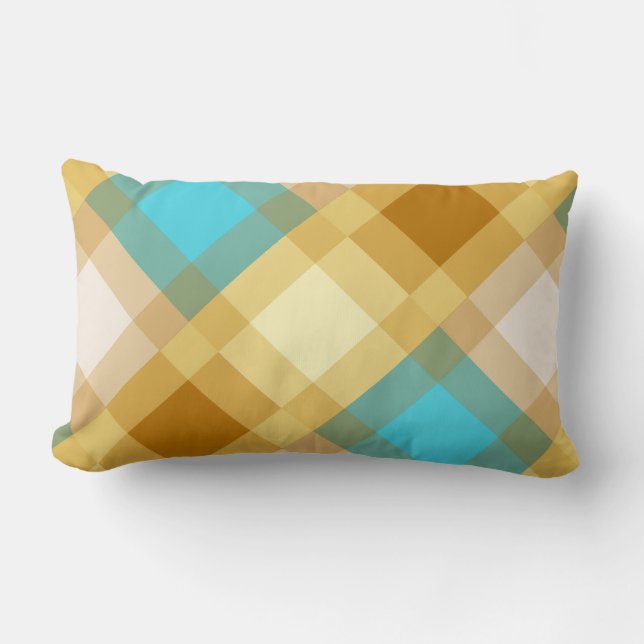 Mid-Century mega plaid - tan & turquoise Kussen (Voorkant)
