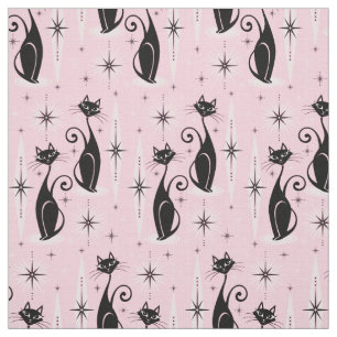 Mid Century Meow Retro Atomic Cats op Cool Pink Stof