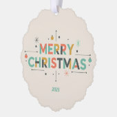 Mid-Century Merry Christmas – Retro Style Ornament Kaart (Links)