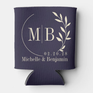 Mid-Century Middernacht Oceaan Blad Trouw Monogram Blikjeskoeler