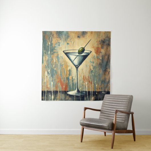 Mid Century Mixed Media Martini Art Wandkleed (In situ)