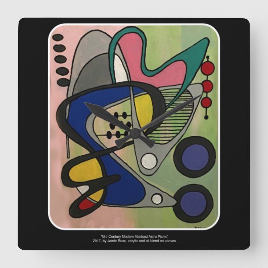 'Mid-Century Mod Abstract, Astro Picnic' schilderi Vierkante Klok (Voorkant)