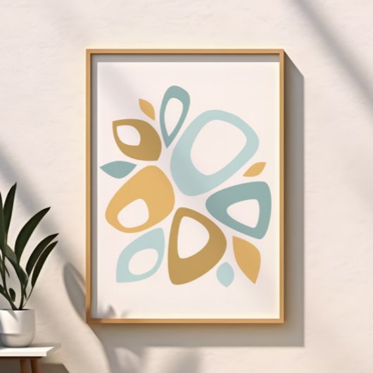 Mid Century Mod Aqua, Geel Abstract Sierkussen Poster
