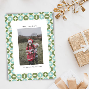 Mid Century Mod Blauw Sage Groene Verticale Foto Feestdagenkaart