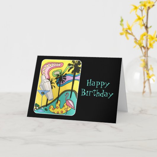 Mid Century Mod Fun in het zonneschilderij op een Kaart (Gele Bloem)