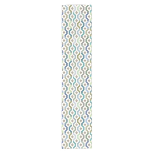 Mid Century Mod Geometric Pattern Blues Korte Tafelloper (Voorkant)