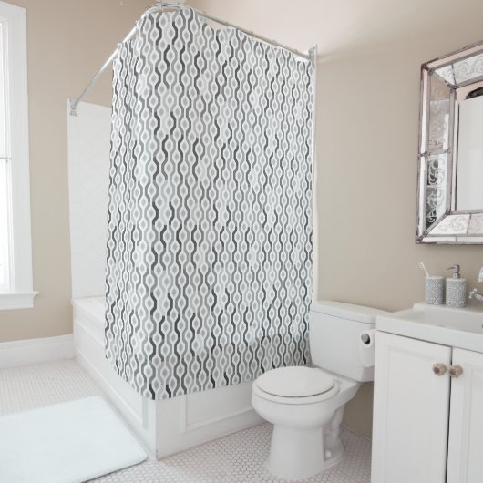 Mid Century Mod Geometric Pattern Grays Douchegordijn (In situ)