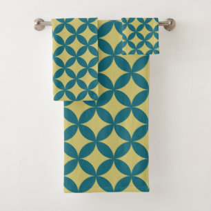 Mid-Century Mod Geometrische Retro Modern Blauw Gr Bad Handdoek