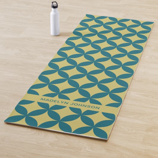 Mid-Century Mod Geometrische Retro Modern Blauwgro Yogamat (In situ)