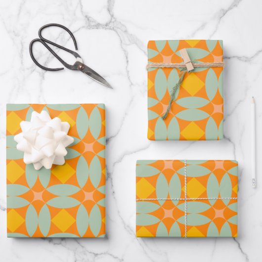 Mid Century Mod Quilt Tiles Pattern Retro Pastels Inpakpapier Vel (Voorkant)