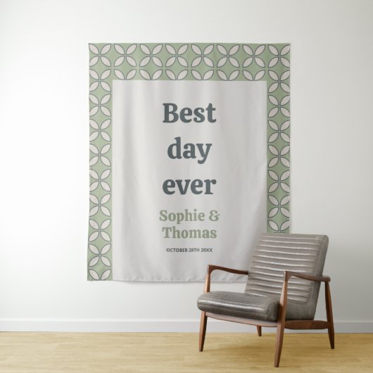 Mid Century Mod Retro Bruiloft Beste Dag Ooit Wandkleed (In situ)