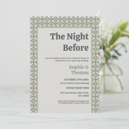 Mid Century Mod Retro Bruiloft Olijfgroen Kaart (Staand voorkant)