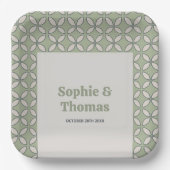 Mid Century Mod Retro Bruiloft Olijfgroen Papieren Bordje (Voorkant)