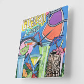 Mid Century Mod Tropical Tiki Lounge schildert op Vierkante Klok (Hoek)